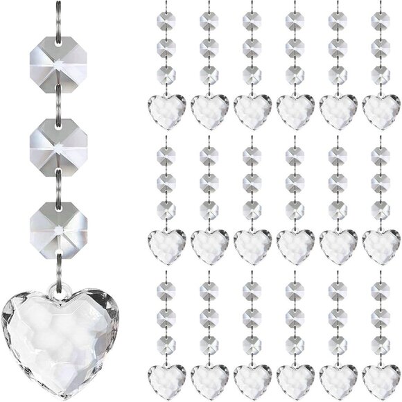 30pk Crystal Ornaments Christmas Tree Heart Acrylic Hanging Crystals Decor - Picture 1 of 5
